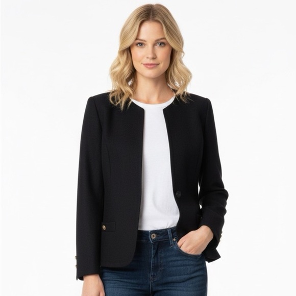 Talbots vintage Black Blazer Structured Suit Jacket size 4 wool fabric - Picture 1 of 6